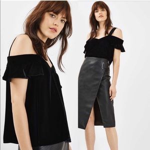 Topshop Black Velvet Off the Shoulder Blouse